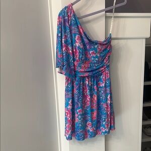 Lilly Pulitzer Blue and Pink Floral One-Shoulder Romper